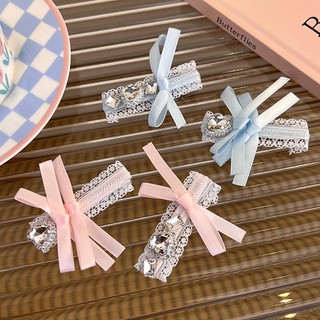 Kẹp tóc nơ vải satin phối ren phong cách hàn quốc thời trang