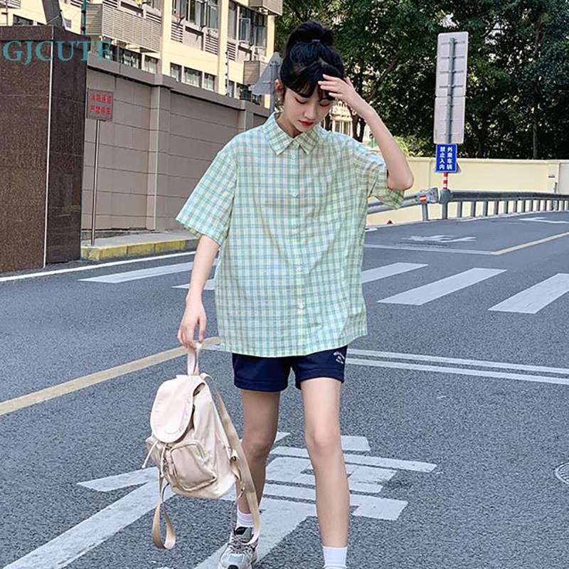 Áo Sơ Mi Ngắn Tay Họa Tiết Caro Ngọt Ngào Thời Trang Mùa Hè Cho Nữ