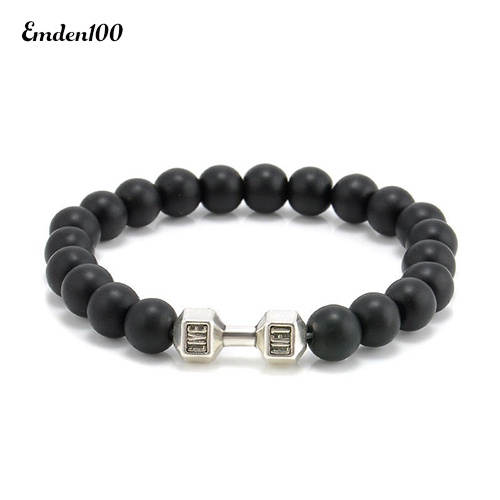 [EMDEN] Vòng Đeo Tay Tập Gym Đá Đen Nhám Có Thể Điều Chỉnh Phong Cách Punk Thời Trang