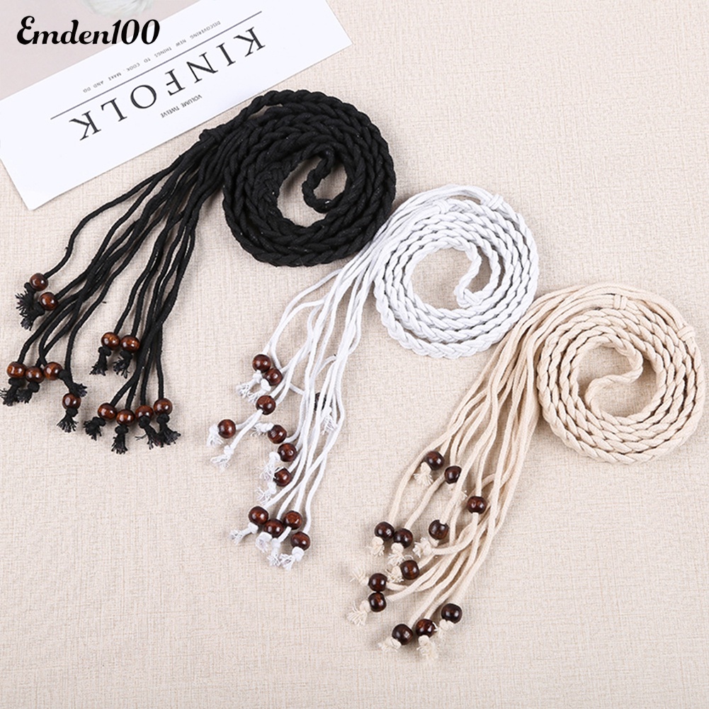 Thắt Lưng Dây Bện Kết Hạt Gỗ Vintage Cho Nữ