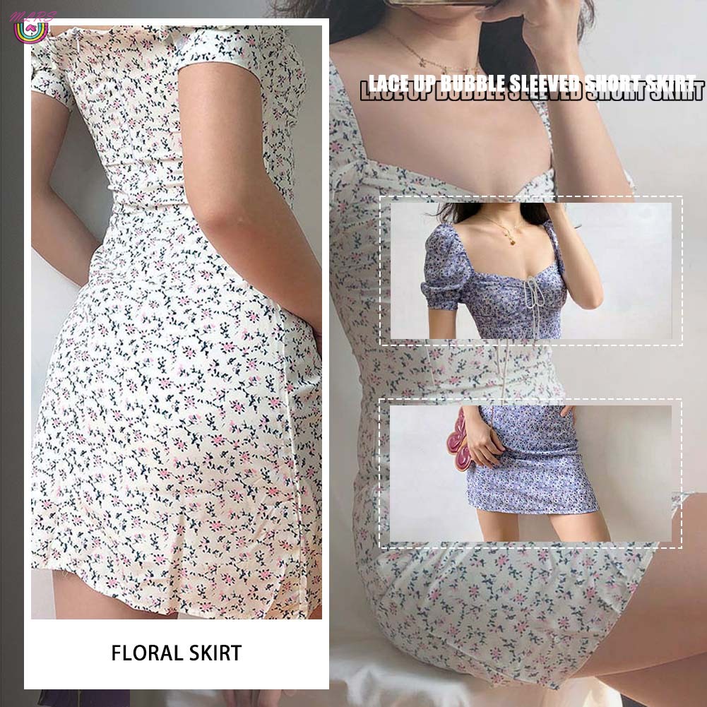 Đầm Hoa Cổ Vuông Tay Phồng Mềm Mại Thấm Hút Mồ Hôi Thời Trang Cho Nữ