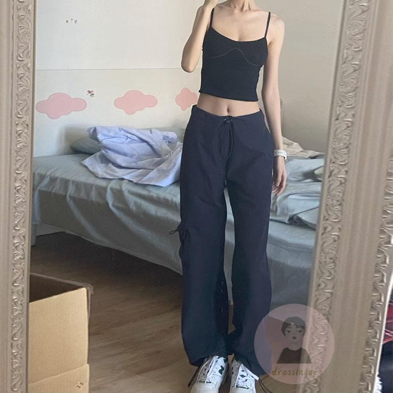 Quần Dài Màu Sắc Đơn Giản Phối Dây Rút Cá Tính Cho Nữ