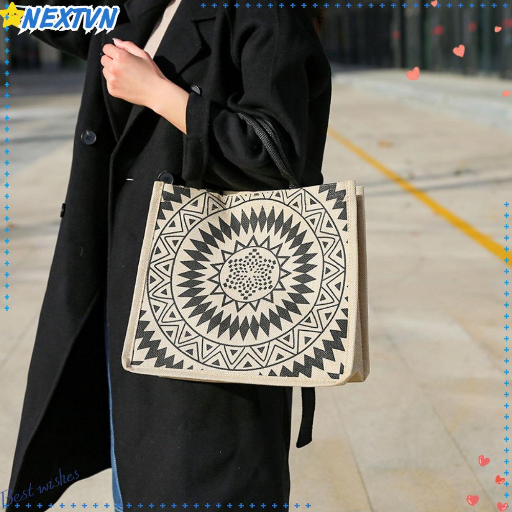 NEXTVN Túi Xách Tote Vải Sợi Đay In Họa Tiết Tinh Tế Có Tay Cầm Cho Nữ