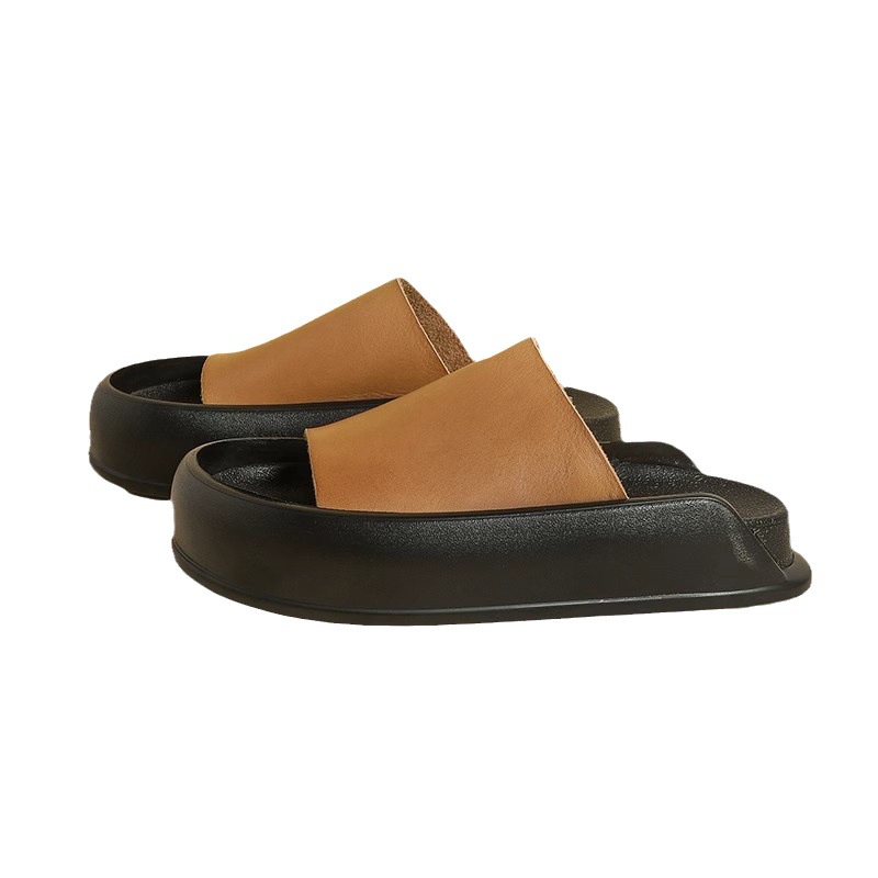 Duoya Tóc Thẳng ~ [Hàng Có Sẵn] Dép Da Mềm Dày Hở Ngón Đi Biển Thiết Kế Đơn Giản Hợp Thời Trang Cho Nữ Miễn Phí Vận Chuyển