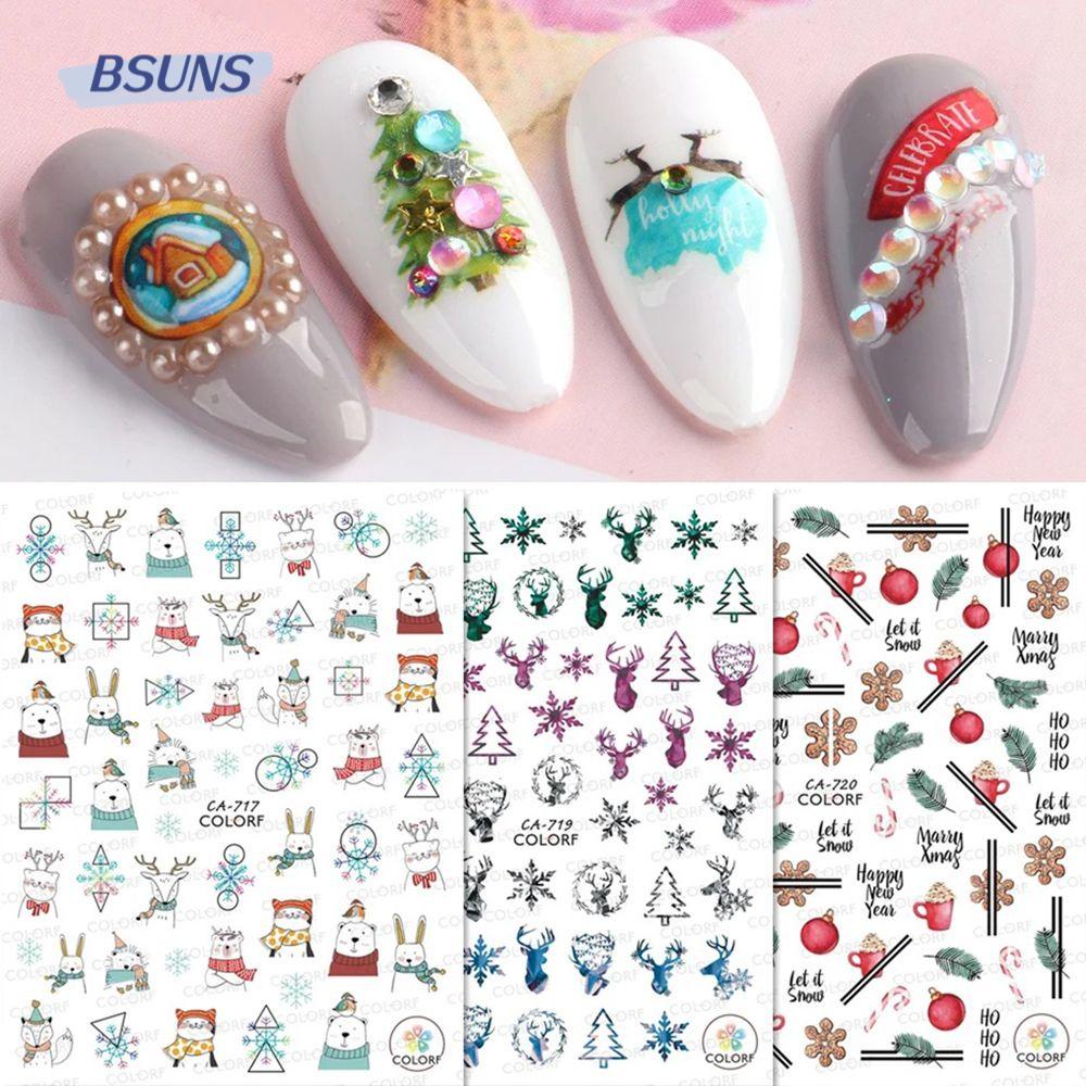 BSUNS Miếng Dán Trang Trí Móng Tay Họa Tiết Giáng Sinh Hoạt Hình Độc Đáo