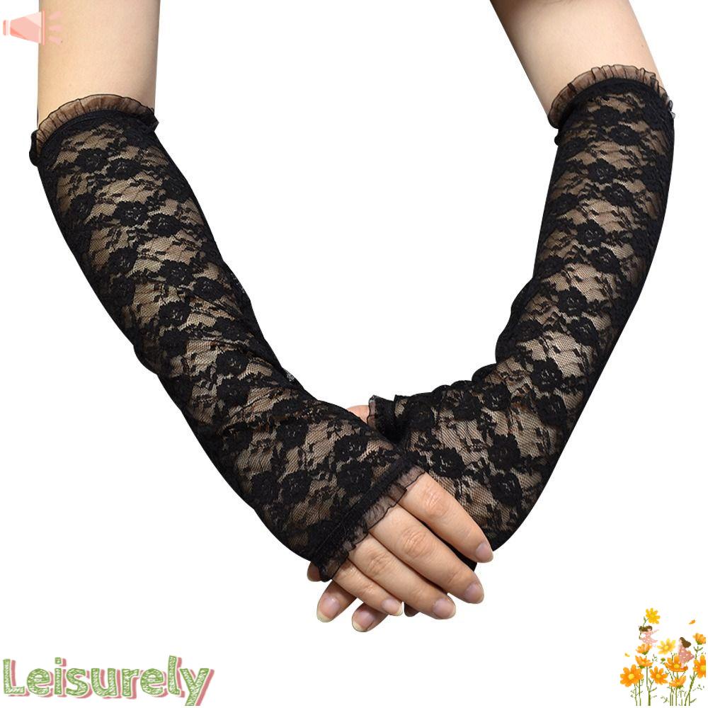 LEILY Găng Tay Biểu Diễn Phối Ren Co Giãn Phong Cách Retro