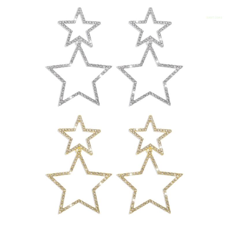 Bông Tai Hình Ngôi Sao Năm Cánh Đính Đá Pha Lê Thời Trang Cho Nữ