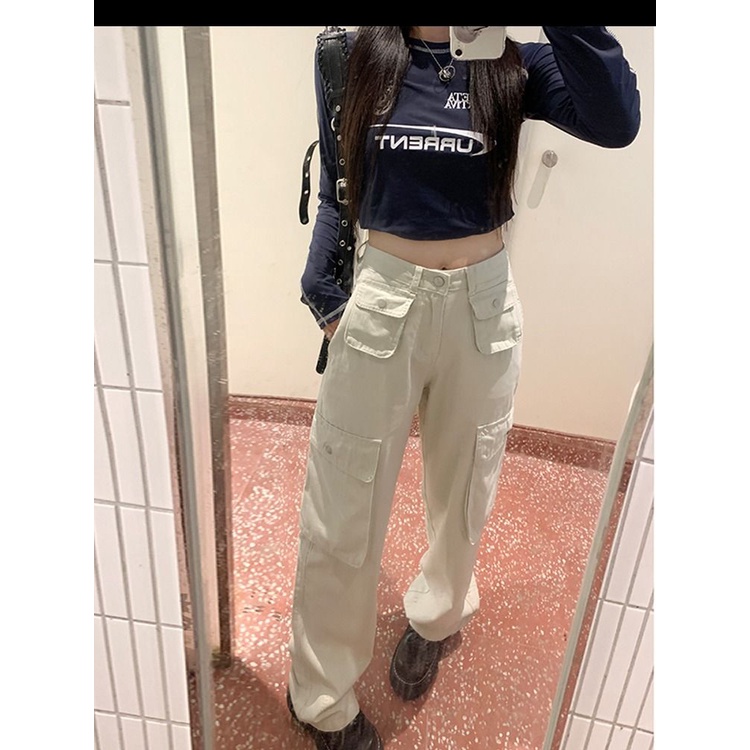 Quần Jean Dài Ống Rộng Lưng Cao Phong Cách Hip Hop Đường Phố Mỹ Ngọt Ngào Thời Trang Xuân Hè Mới Cho Nữ