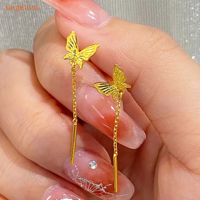 1 Đôi Bông Tai Dài Hình Bướm Màu Vàng Thời Trang Dành Cho Nữ