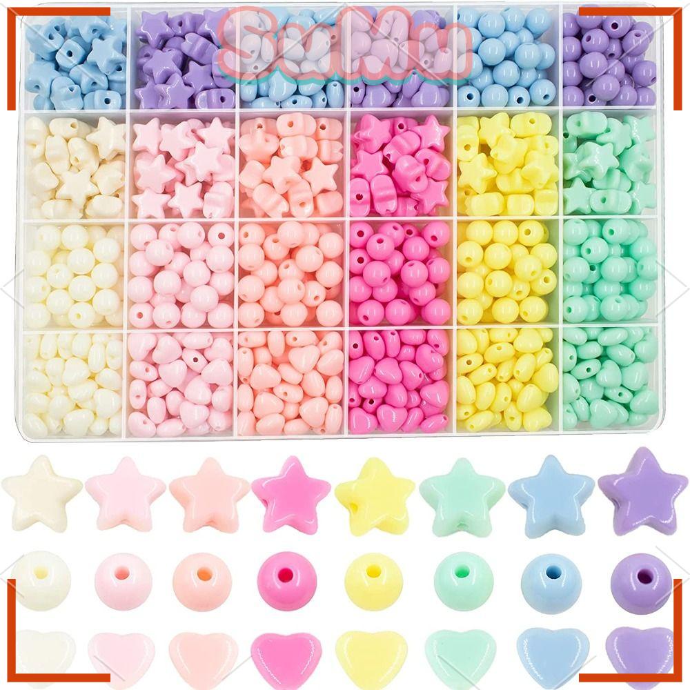 Bộ 720 Hạt Acrylic Hình Trái Tim Ngôi Sao / Tròn Màu Sắc Ngọt Ngào Dùng Làm Trang Sức