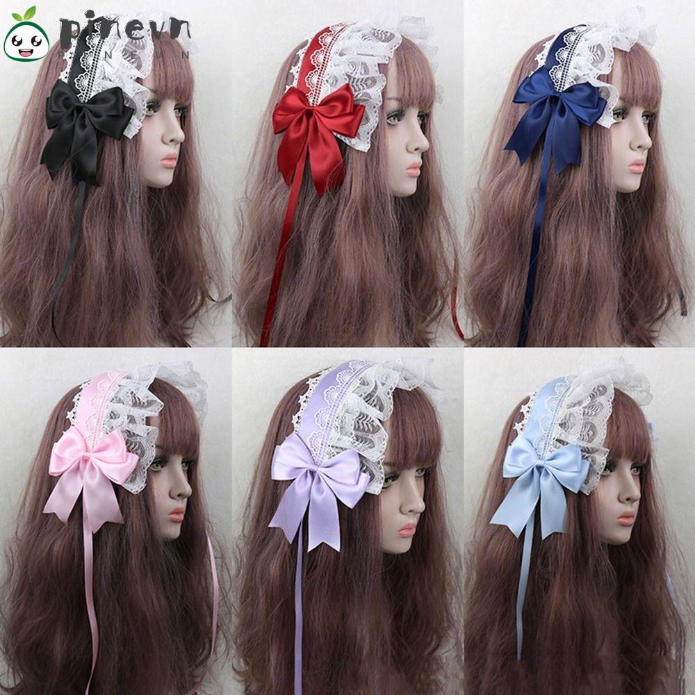 PINEVN Băng Đô Hóa Trang Phối Ren Thắt Nơ Phong Cách Gothic Ngọt Ngào