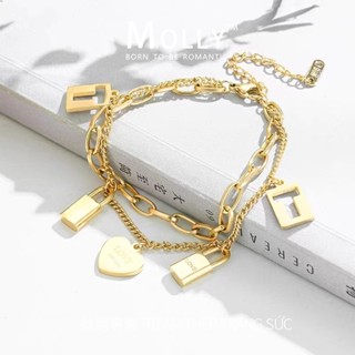  Vòng tay hình trái tim hai lớp bằng thép titan Nữ không phai mạ vàng 18K chất lượng cao 