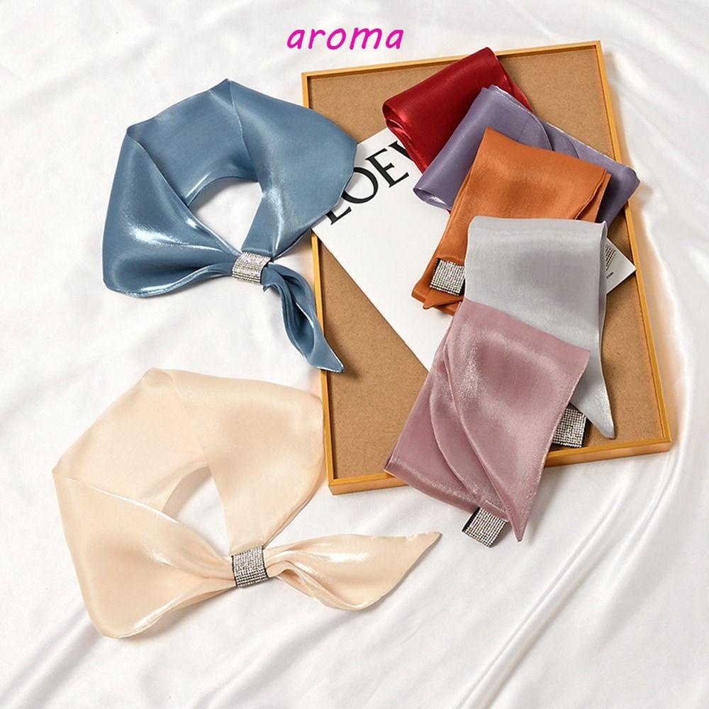 AROMA Khăn Choàng Cổ Giả Lụa Satin Mềm Mại Màu Trơn Thời Trang Mùa Thu Cho Nữ