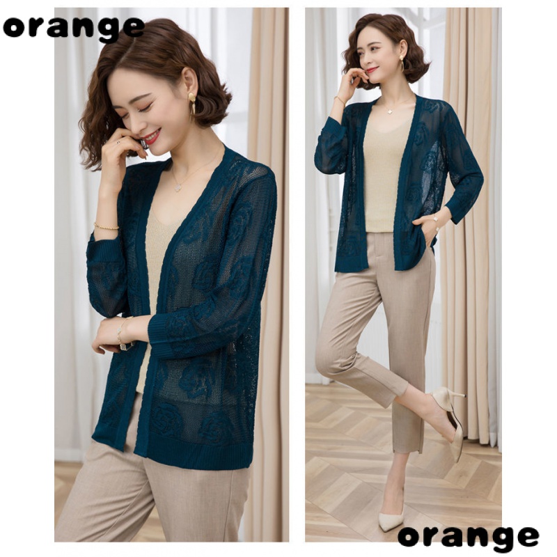 Áo Khoác Cardigan Dệt Kim Mỏng Chống Nắng Thoáng Khí Thời Trang Xuân Thu Cho Nữ Trung Niên