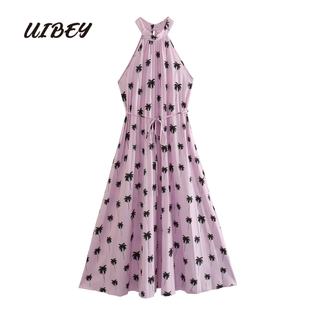 Uibey Đầm Hai Dây In Họa Tiết Frenulum 4493