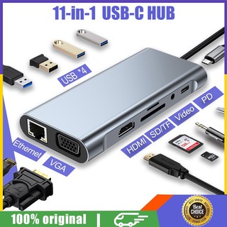 Đầu đọc thẻ nhớ usb c hub 3.0 type c 4k hdmi vga rj45 sd / tf usb 3.0 pd 11 trong 1 cho laptop