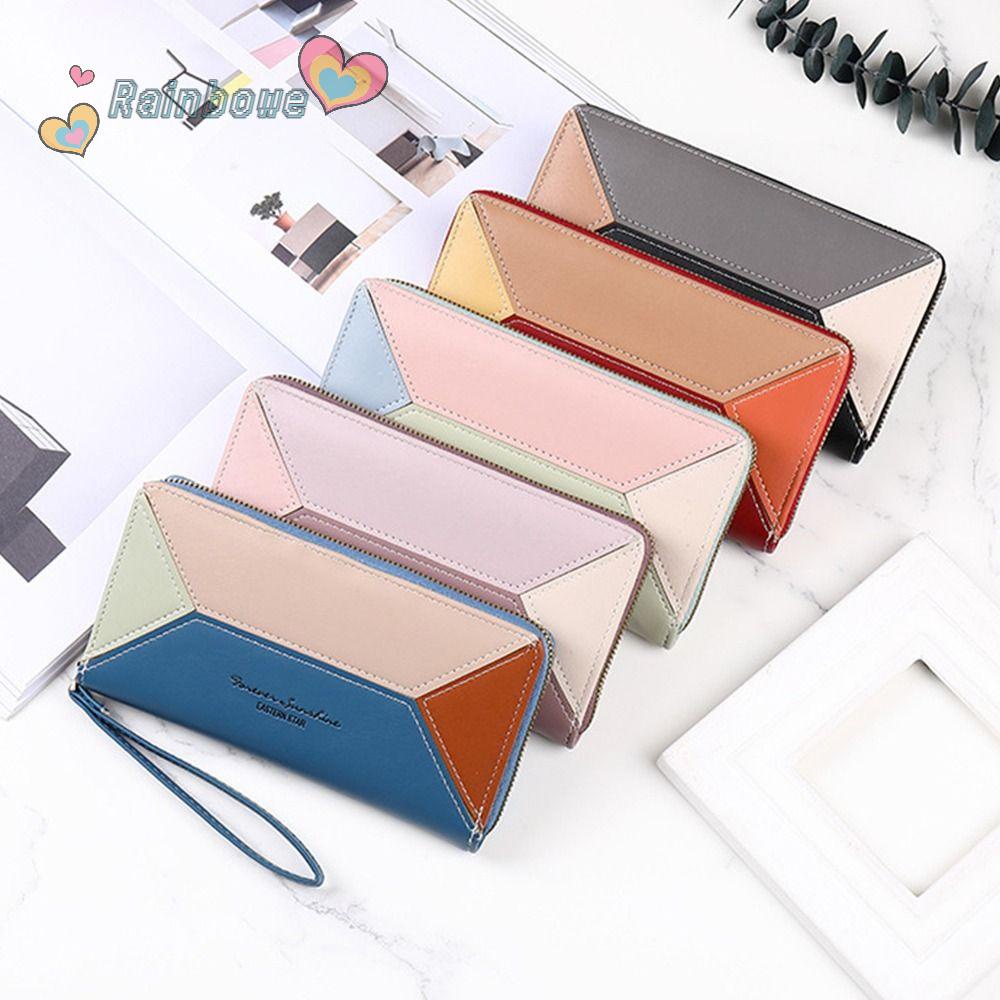 RAINBOW Ví Da PU Dáng Dài Đựng Thẻ Phối Khóa Kéo Cá Tính Cho Nữ Giá Đ