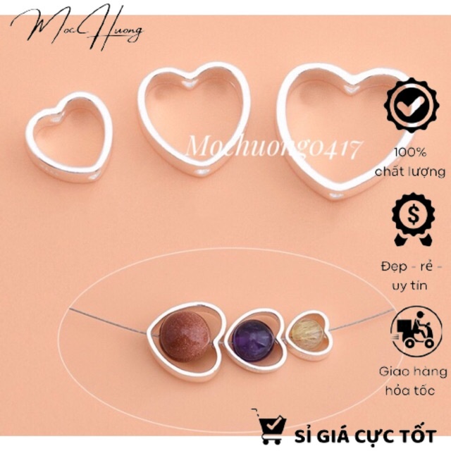 Charm bạc khung đá hình trái tim - MH349