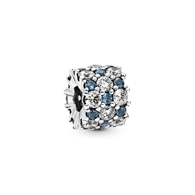 Mặt Dây Chuyền Mạ Bạc S925 Hình Cầu Trong Suốt Màu Xanh Dương Đính Kim Cương DIY