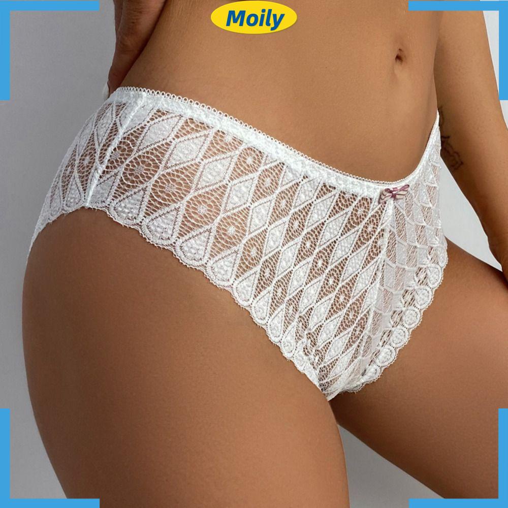 MOILYVN Quần Lót Ren Rỗng Mềm Mại Màu Trơn Lưng Thấp Cho Nữ