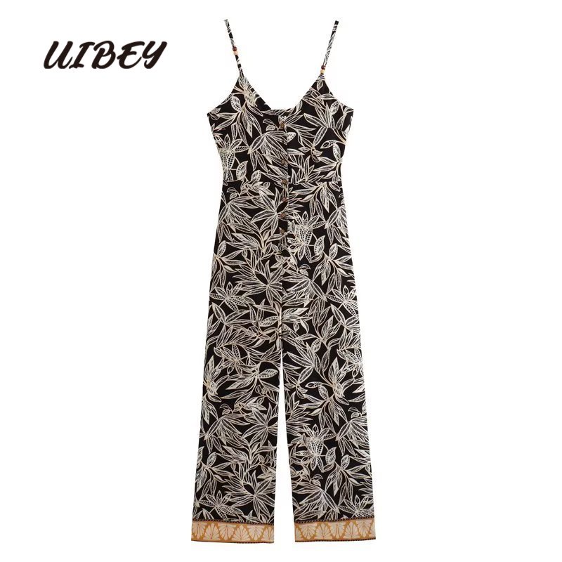 Uibey Áo Liền Quần Cổ Chữ V Dáng Suông In Họa Tiết Thời Trang 9509