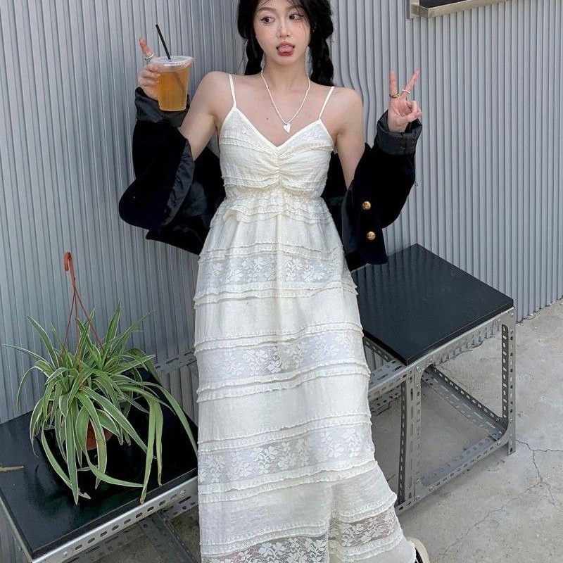 IELGY Đầm Hai Dây Dáng Dài Rộng Phong Cách Bohemian Thời Trang Cho Nữ