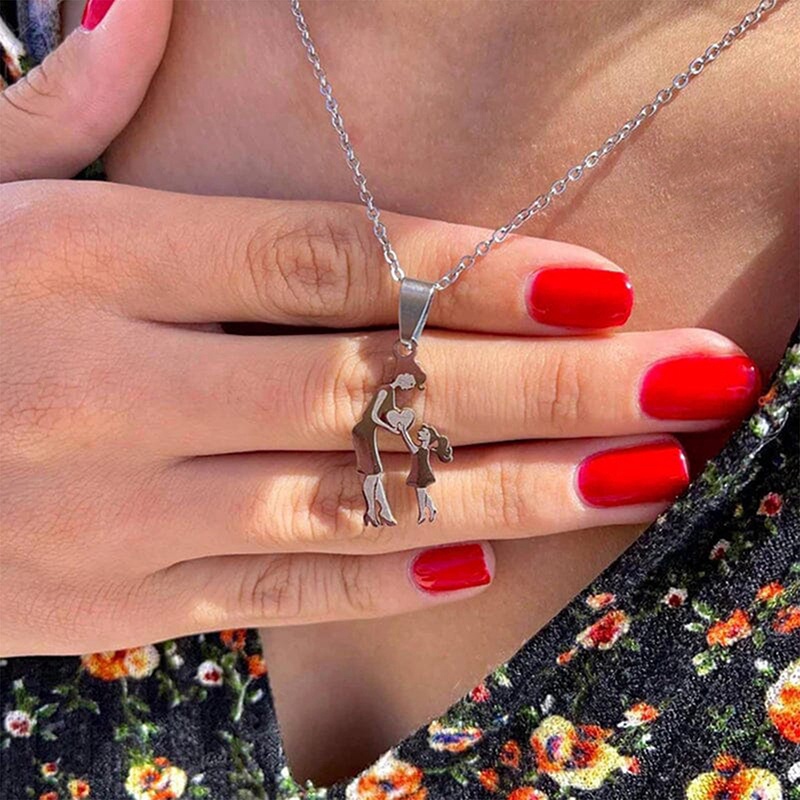 Vòng cổ Bằng Thép Không Gỉ Màu Sắc Bạc Cho Mẹ Và Con Gái