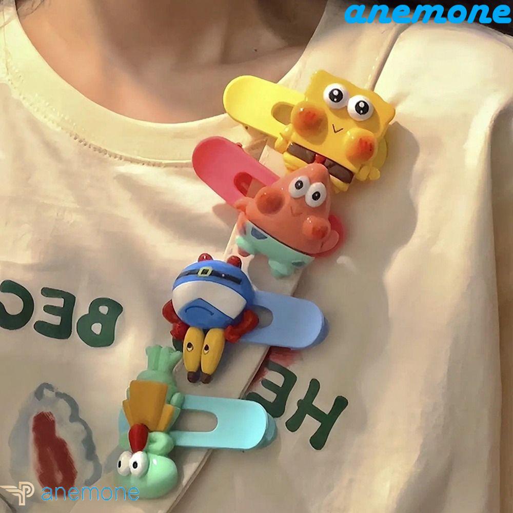 ANEMONE Kẹp Tóc Họa Tiết Hoạt Hình SpongeBob Phong Cách Retro Đơn Giản Cho Nữ