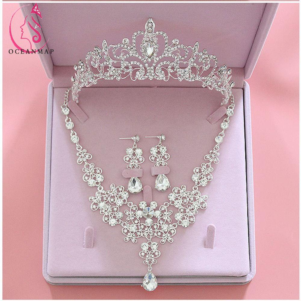 OCEANMAP Bộ Trang Sức Vương Miện Hợp Kim Đính Đá Kiểu Dáng Sang Trọng Cho Cô Dâu