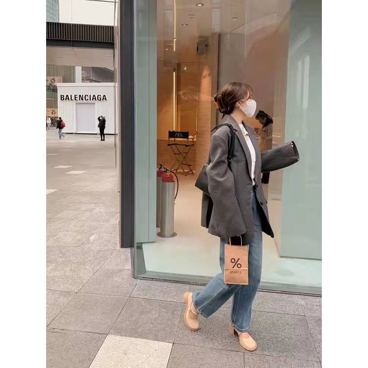 Giày Da Cao Gót Mũi Tròn Phong Cách Retro Cho Nữ