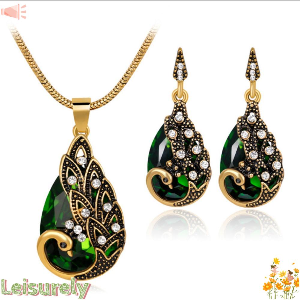 LEILY Bộ Trang Sức Hình Chim Công Đính Đá Pha Lê Thời Trang Dành Cho Nữ