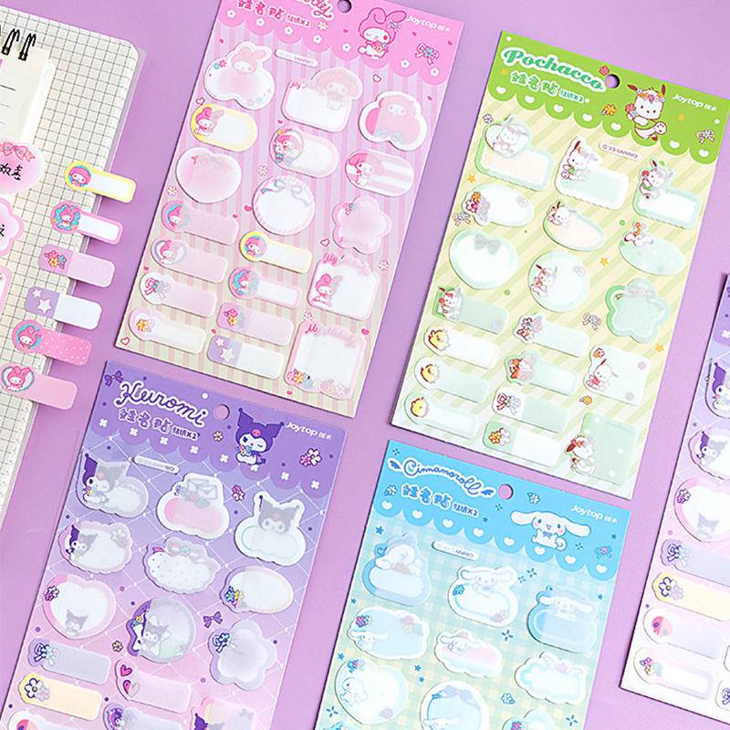 Set 2 Nhãn Dán Ghi Tên Chai Lọ Em Bé Sanrio Mymelody Kuromi Cinnamoroll Pochacco