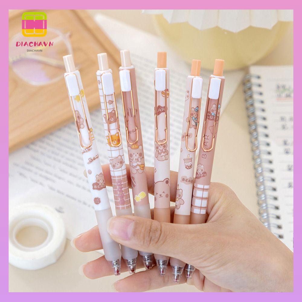 Set 6 Bút Mực Gel Họa Tiết Gấu Hoạt Hình Dễ Thương