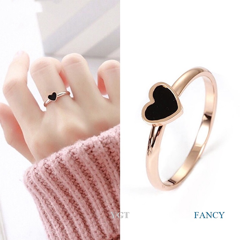 Ygt Nhẫn Thép Titan Màu Vàng Hồng Hình Trái Tim Dễ Thương Không Phai Màu Phong Cách Hàn Quốc Cho Nữ