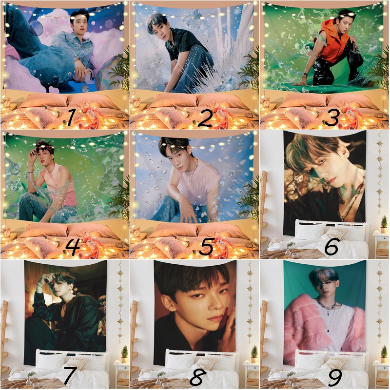Exo 'EXIST' Thảm Treo Tường Trang Trí Phòng Ngủ Ký Túc Xá Xiumin Và Kai Polyester Có Kẹp