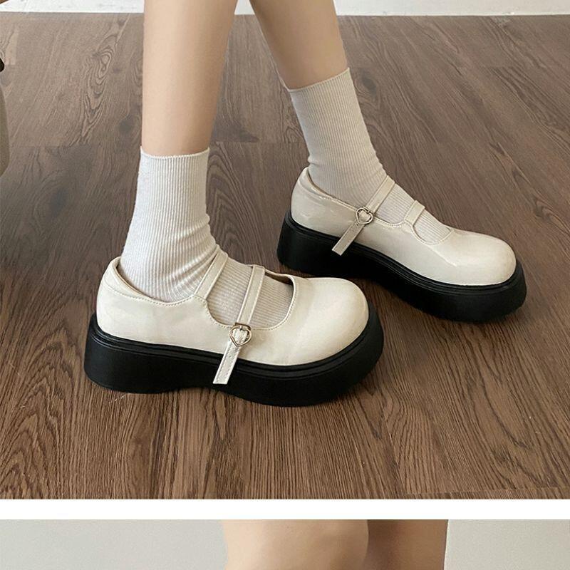 💞Màu Đen 💞Giày Mary Jane Da Mũi Tròn Đế Dày Phong Cách Thời Trang Mùa Hè 2023 HZFWS4166