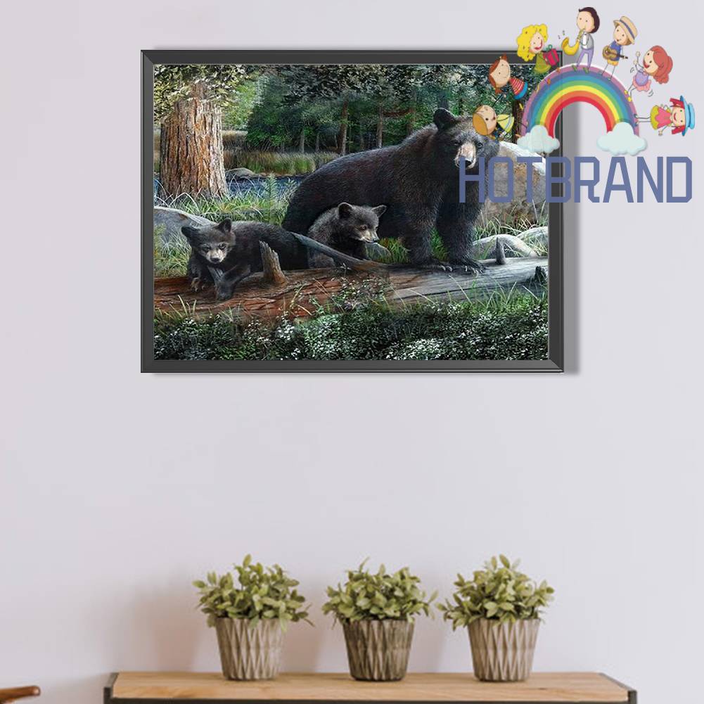 Tranh Thêu Trang Trí Thủ Công 5D Hình Gấu Đen (Mũi Thêu Hình X)