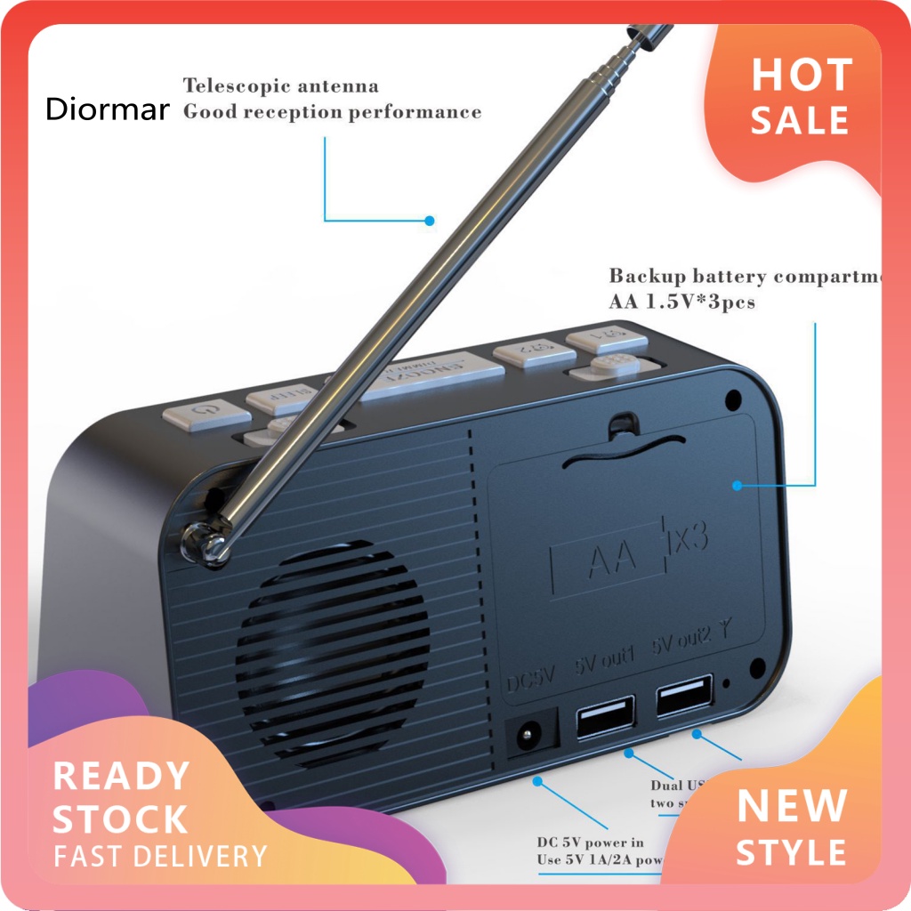 Dio Đồng Hồ Báo Thức Kỹ Thuật Số Hai Cổng USB Màn Hình LED Hiển Thị Giờ Ngủ FM / DAB Có Thể Điều Chỉnh Âm Lượng