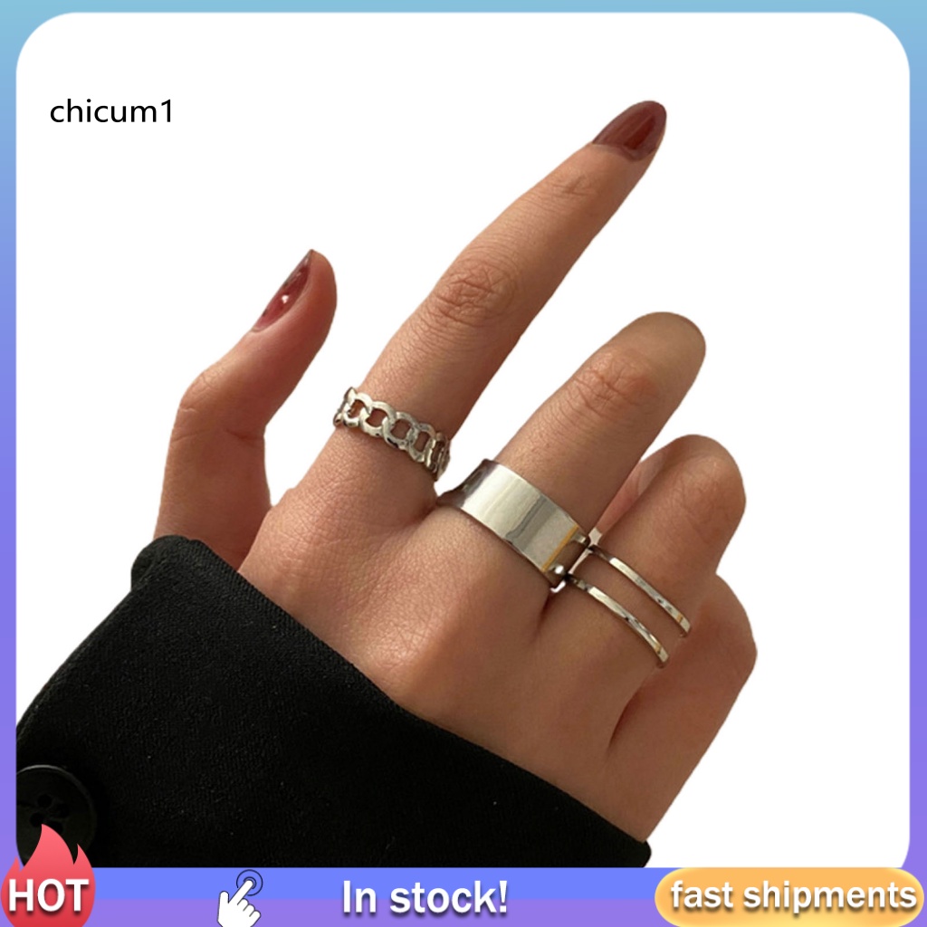 Set 3 Nhẫn Hợp Kim Chống Mòn Thiết Kế Tinh Tế Cho Nữ