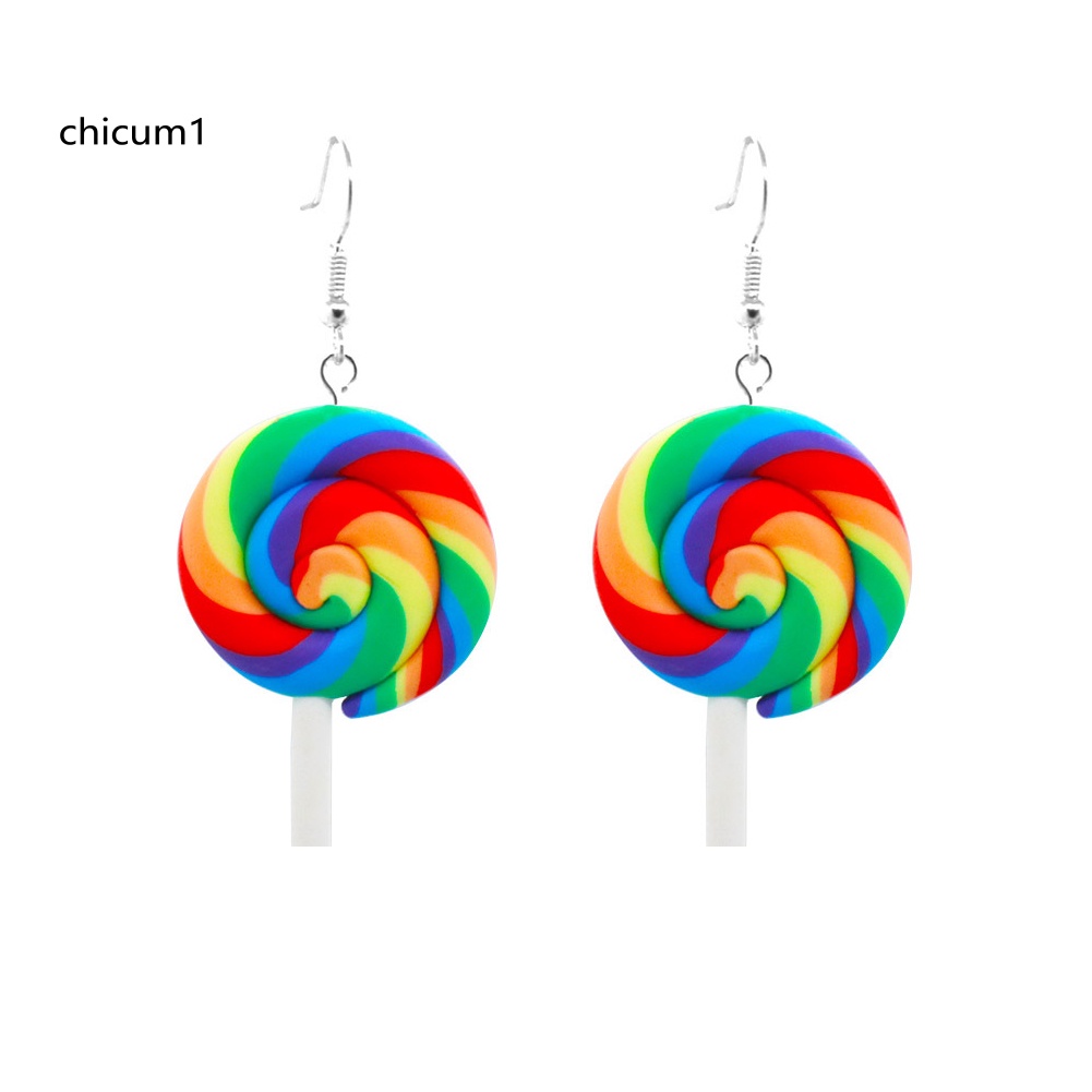 Khuyên Tai Dạng Móc Hình Kẹo Mút Màu Cầu Vồng Thời Trang Cho Nữ