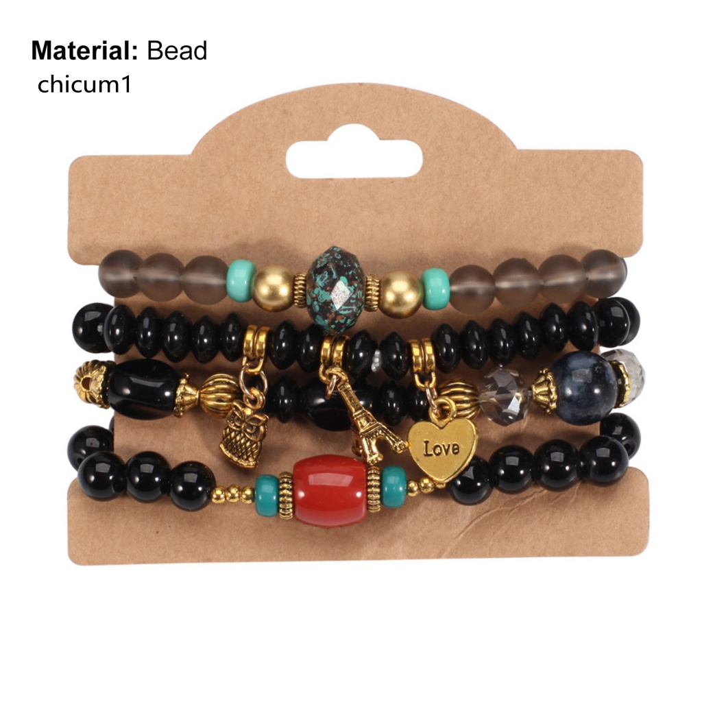 Set 4 Vòng Tay Co Giãn Xâu Hạt Phong Cách Bohemian Dành Cho Nữ