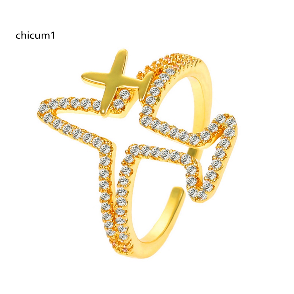 Nhẫn Hở Hình Máy Bay Bằng Kim Loại Lấp Lánh Có Thể Điều Chỉnh