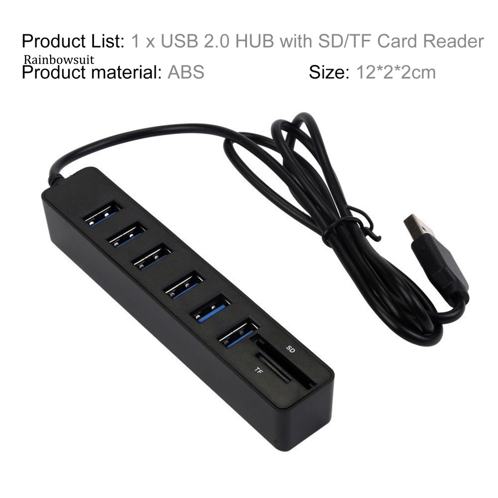 Bộ Chia 6 Cổng USB Kèm Dây Cáp Nối Dài Đầu Đọc Thẻ Nhớ SD / TF Cho Laptop