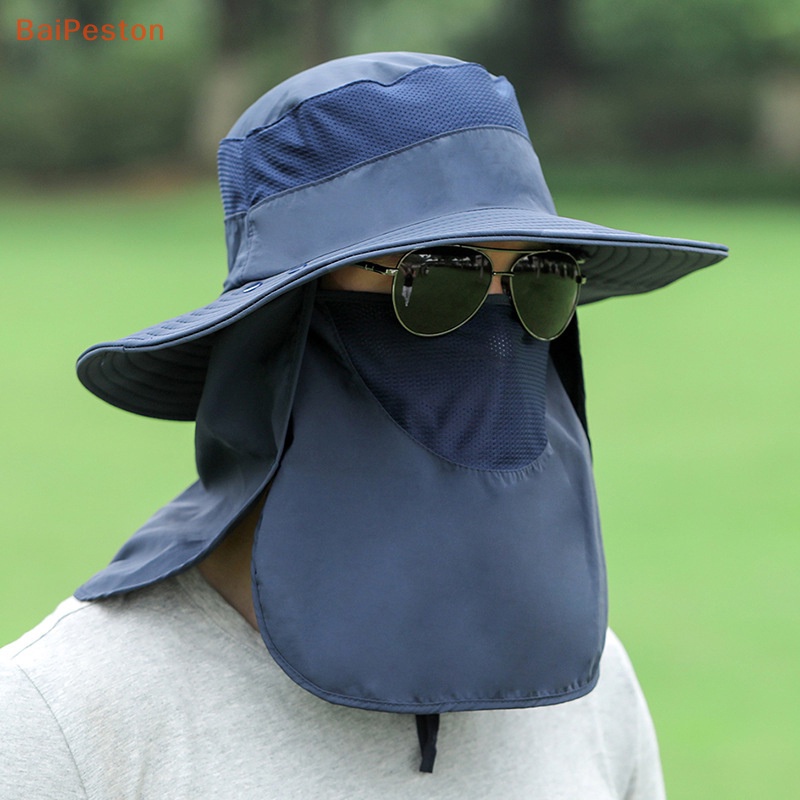 Mũ Rộng Vành Kèm Khẩu Trang Chống Nắng Chất Liệu Nhanh Khô Tiện Dụng Cho Nam Và Nữ