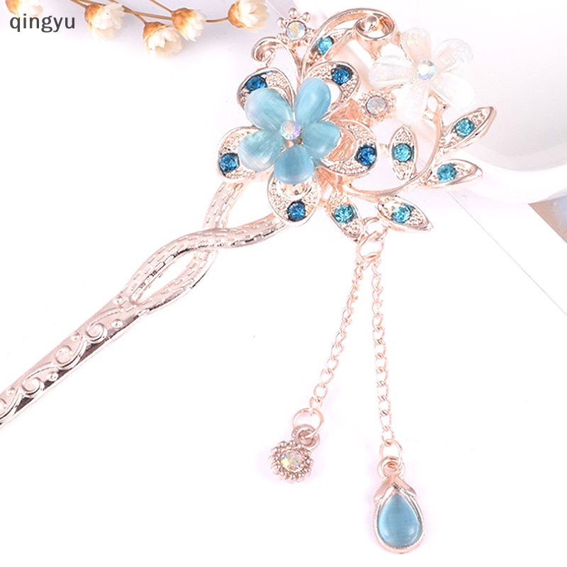 Trâm Cài Tóc Hình Hoa Đính Đá Mắt Mèo Đôi Thời Trang Mới