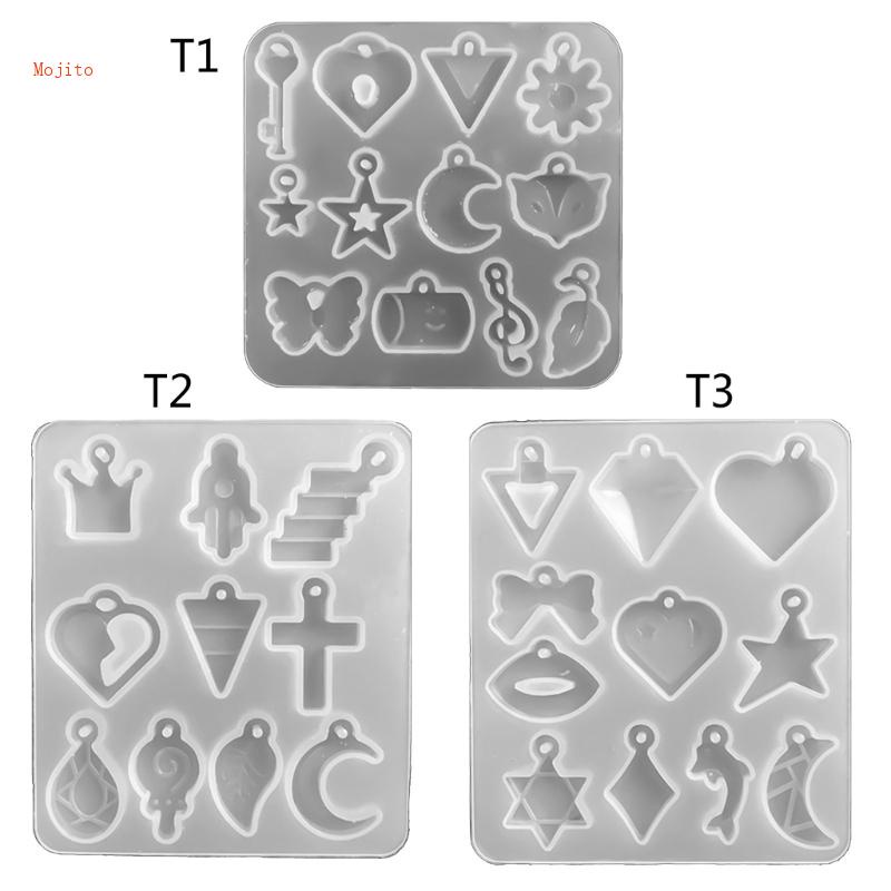 Khuôn Làm Bông Tai 3 Ngăn Hình Trái Tim / Mặt Trăng / Ngôi Sao