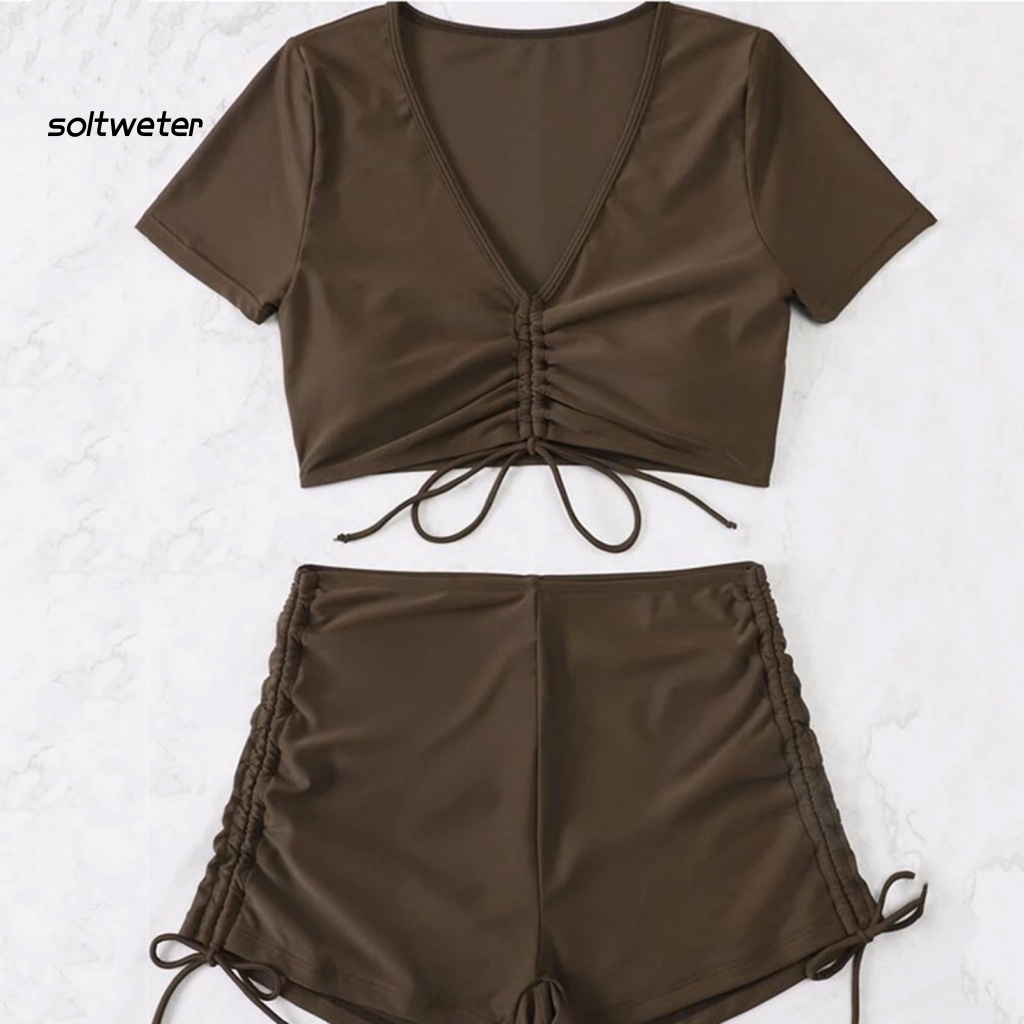 Bộ Đồ Bơi Bikini Hai Mảnh Cổ Chữ V Sâu Màu Sắc Trơn Dành Cho Nữ