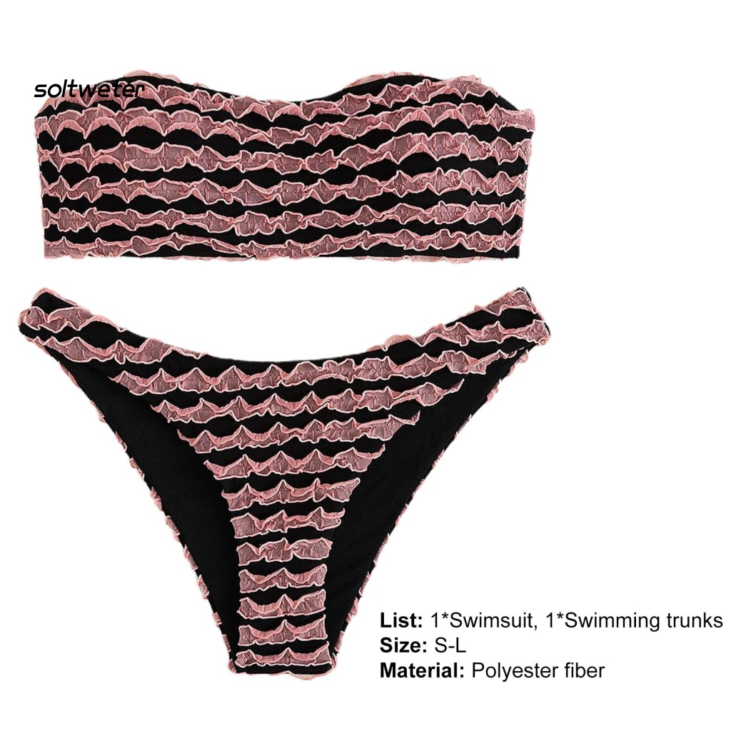 Bộ Đồ Bơi Hai Mảnh Không Dây Nhún Bèo Phong Cách Thể Thao Thời Trang Mùa Hè Cho Nữ