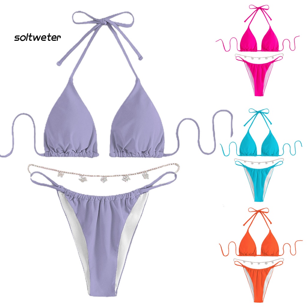 Bộ Bikini Tam Giác Dây Xích Kim Loại Tùy Chỉnh Thời Trang Quyến Rũ Cho Nữ