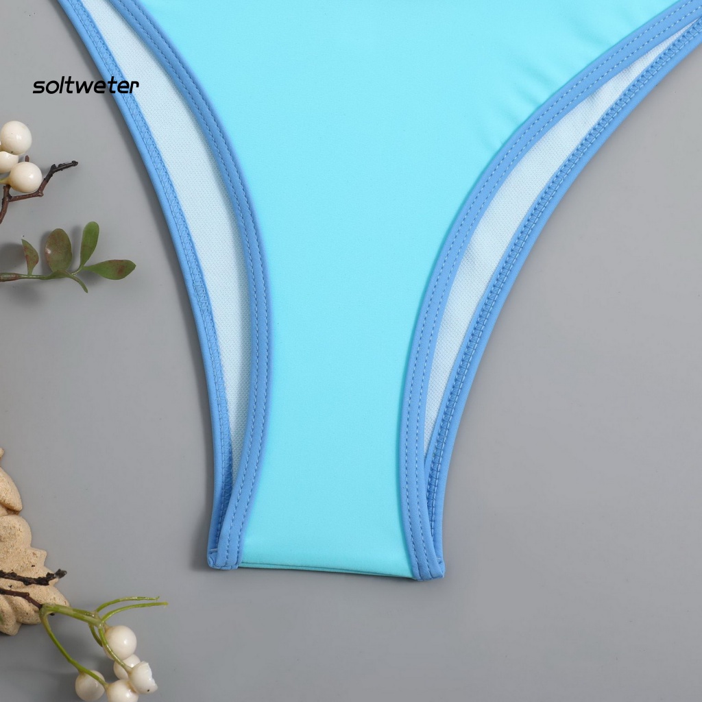 1 Bộ Đồ Bơi Hai Mảnh Không Gọng Có Mút Đệm Màu Sắc Tương Phản Dành Cho Nữ